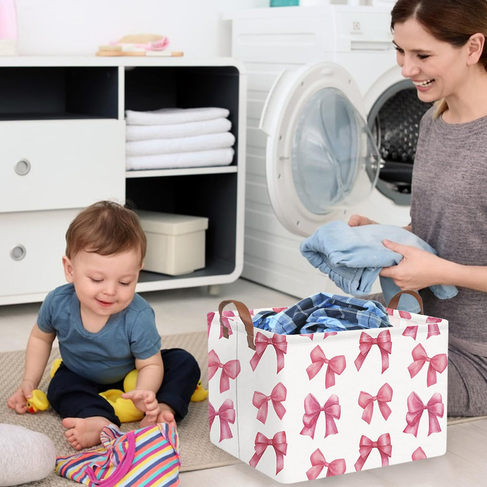 FXOCSHE Toy bins with bowknots add playful decor while organizing play areas.