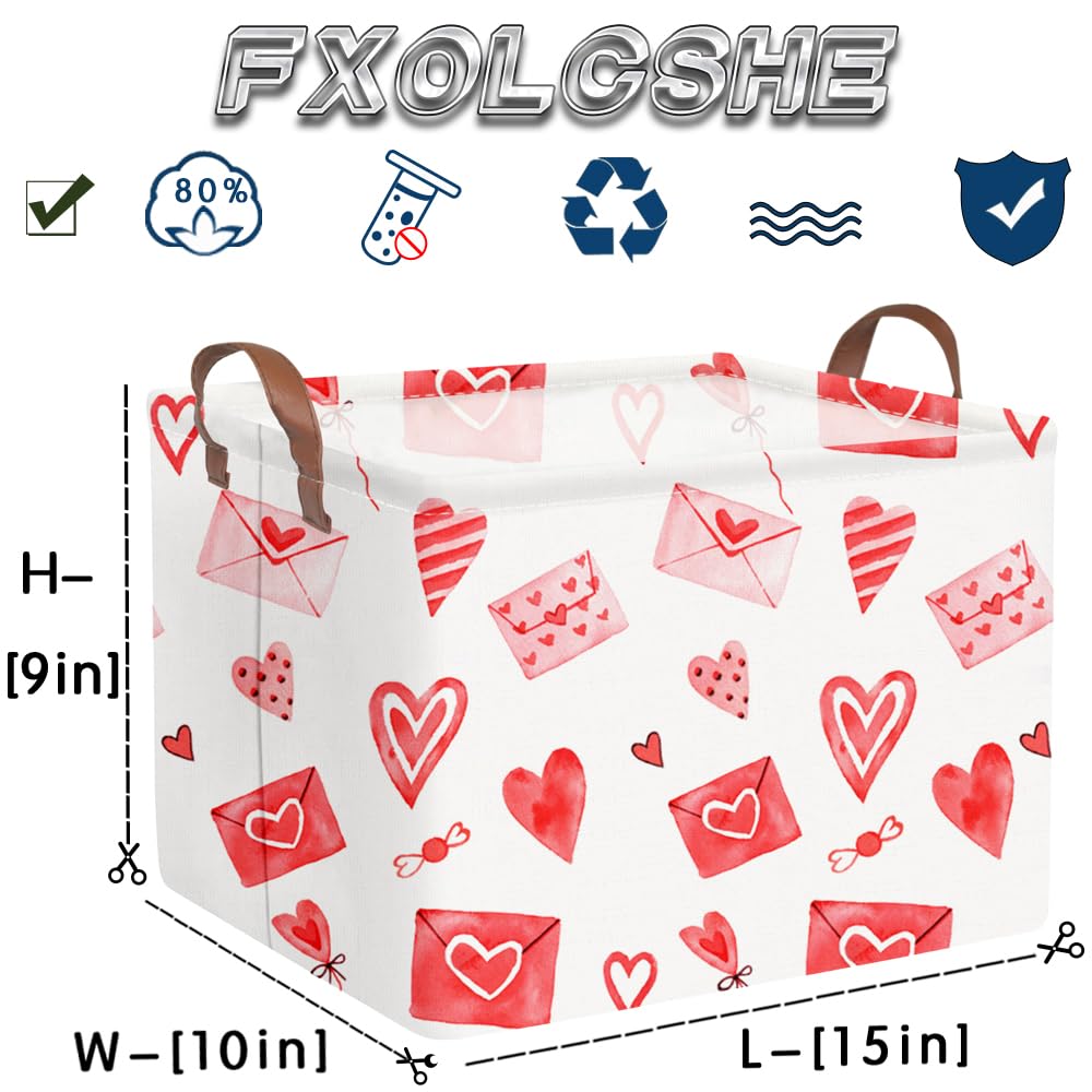 FXOCSHE Valentines pink heart basket with leather handle for easy carrying.