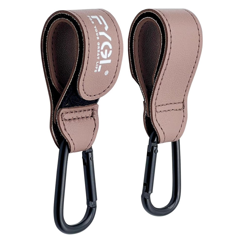 FYGL leather buggy clip attaches to a stroller for hands-free carrying.