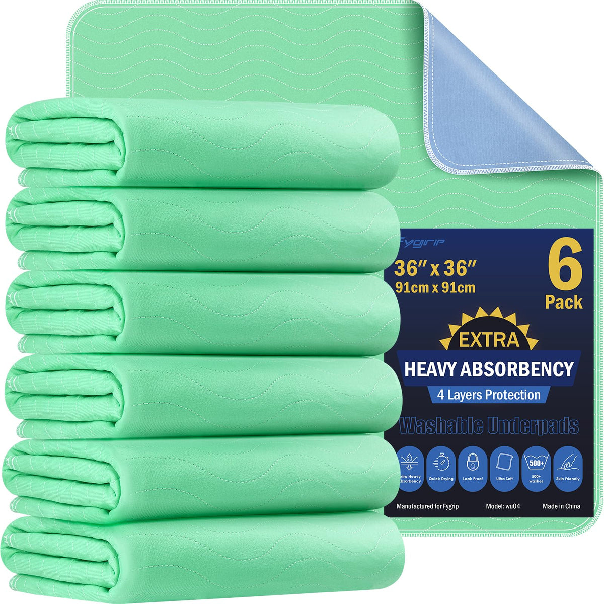 FYGRIP bed pad with a 4-layer design showing absorbent surface for protection