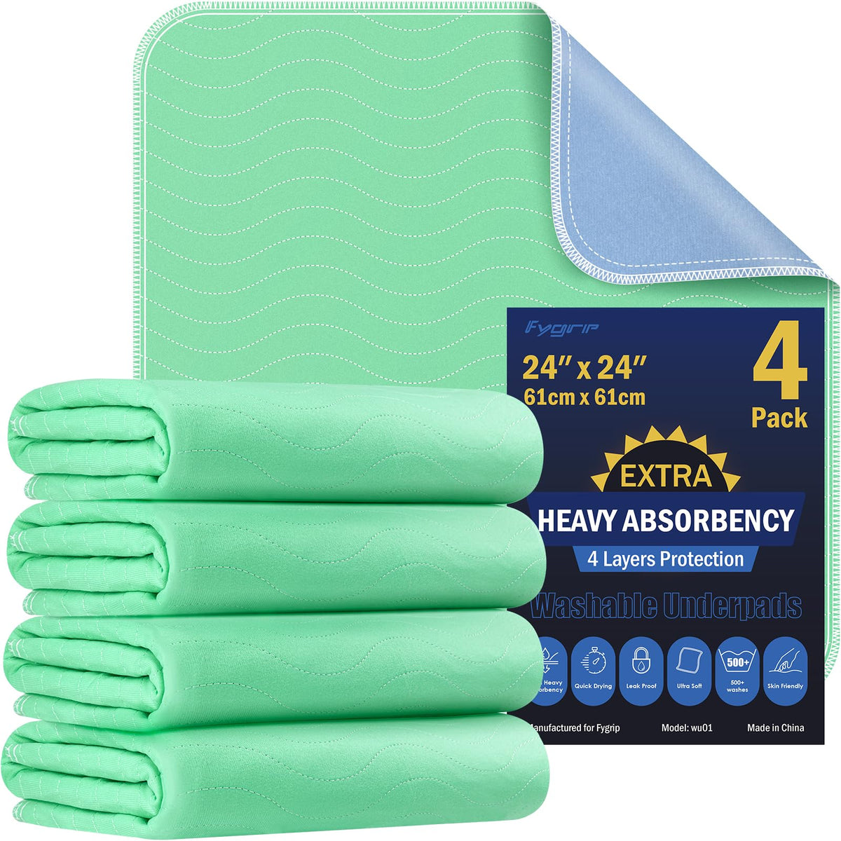 FYGRIP bed pad waterproof 24x24 protects bedding overnight.