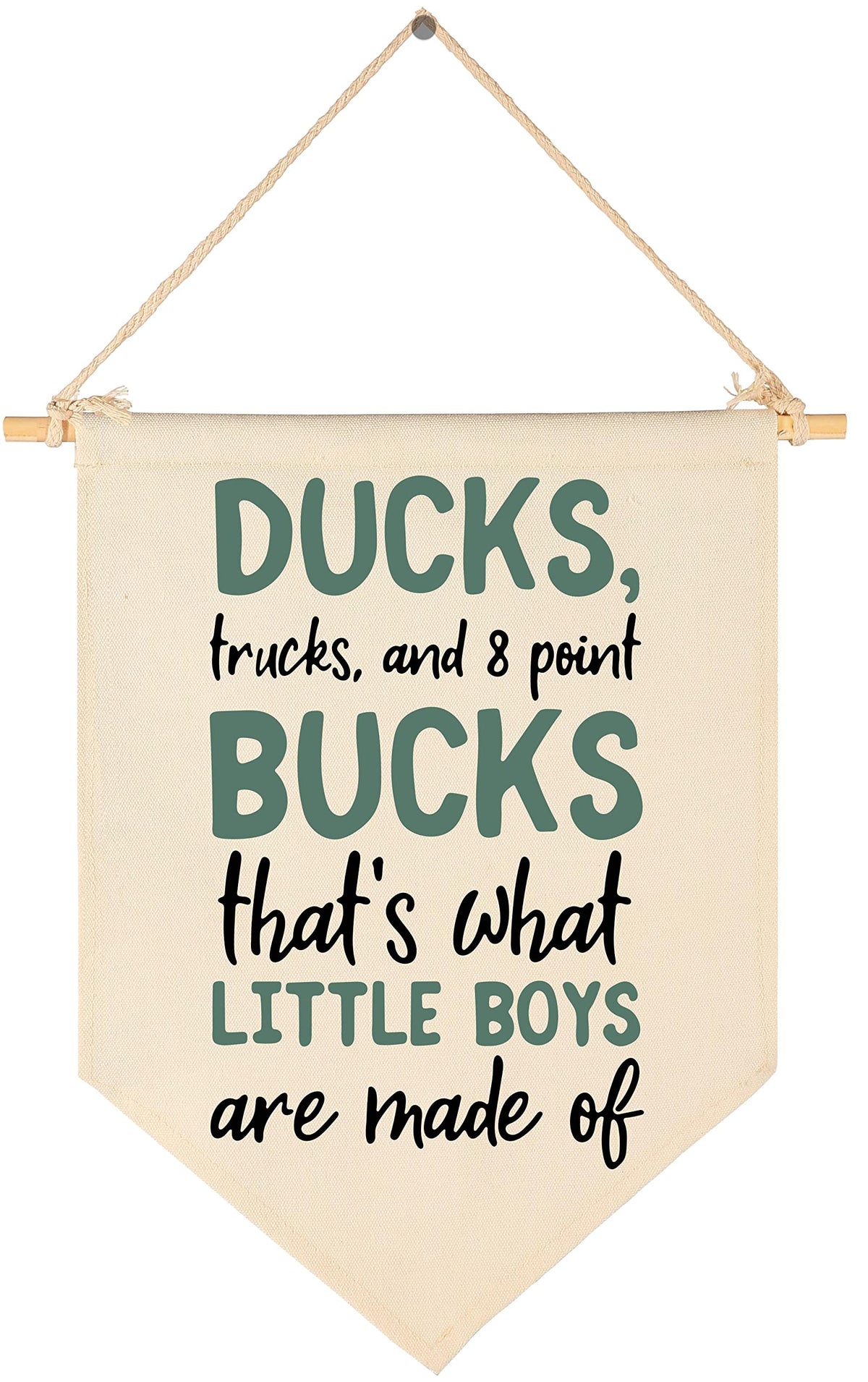 FYSIA duck hunting nursery decor canvas banner hangs easily in a nursery