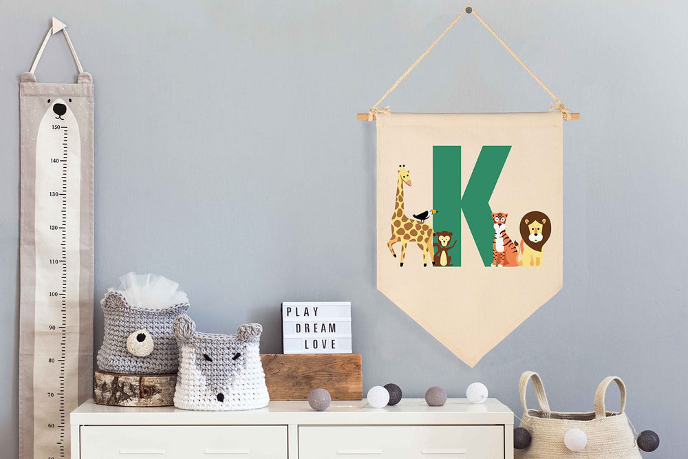 FYSIA monogram K banner wall hanging for front door and playroom décor.
