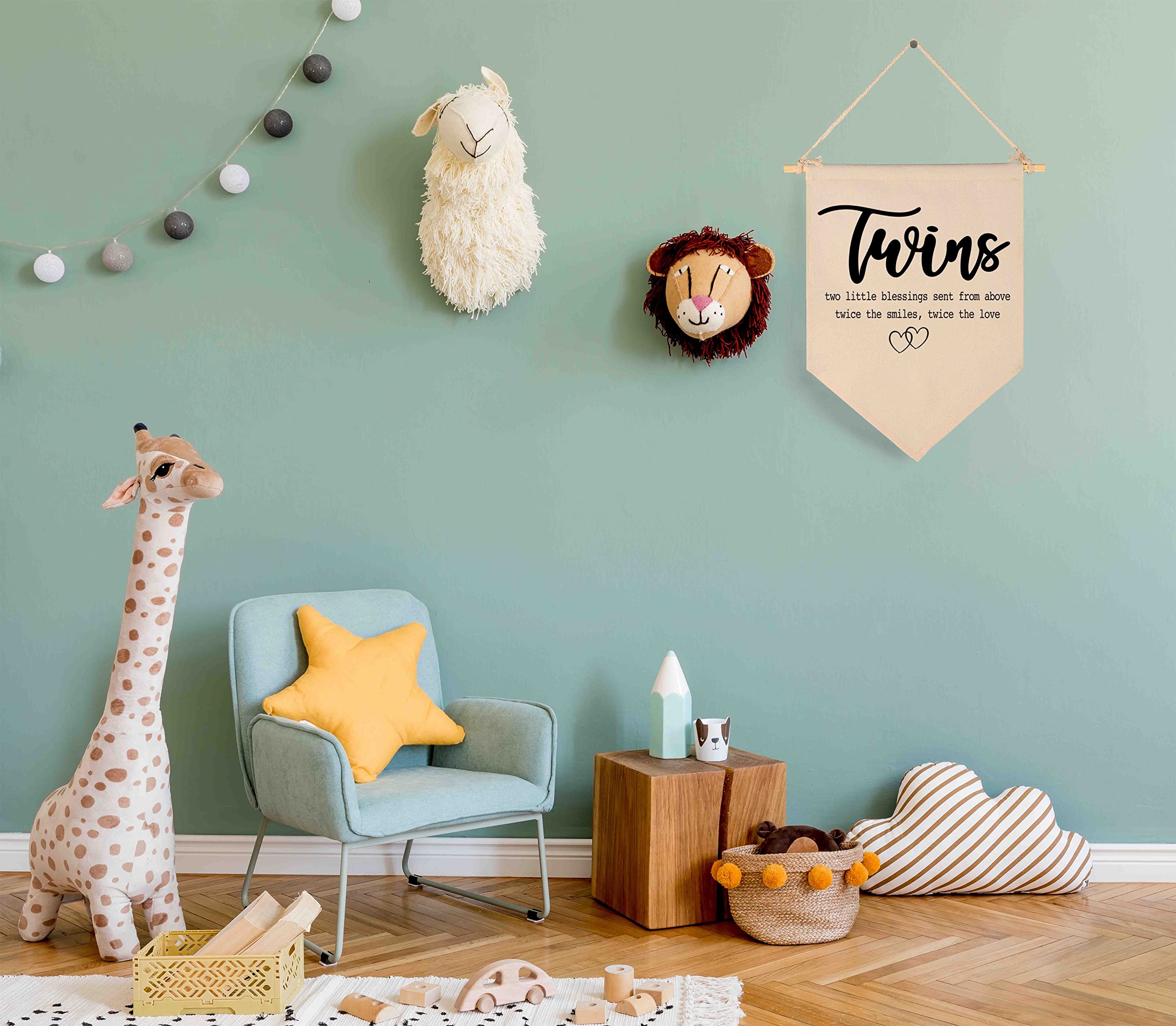 FYSIA Twin Room Sign easy-hang twine and wood stick setup