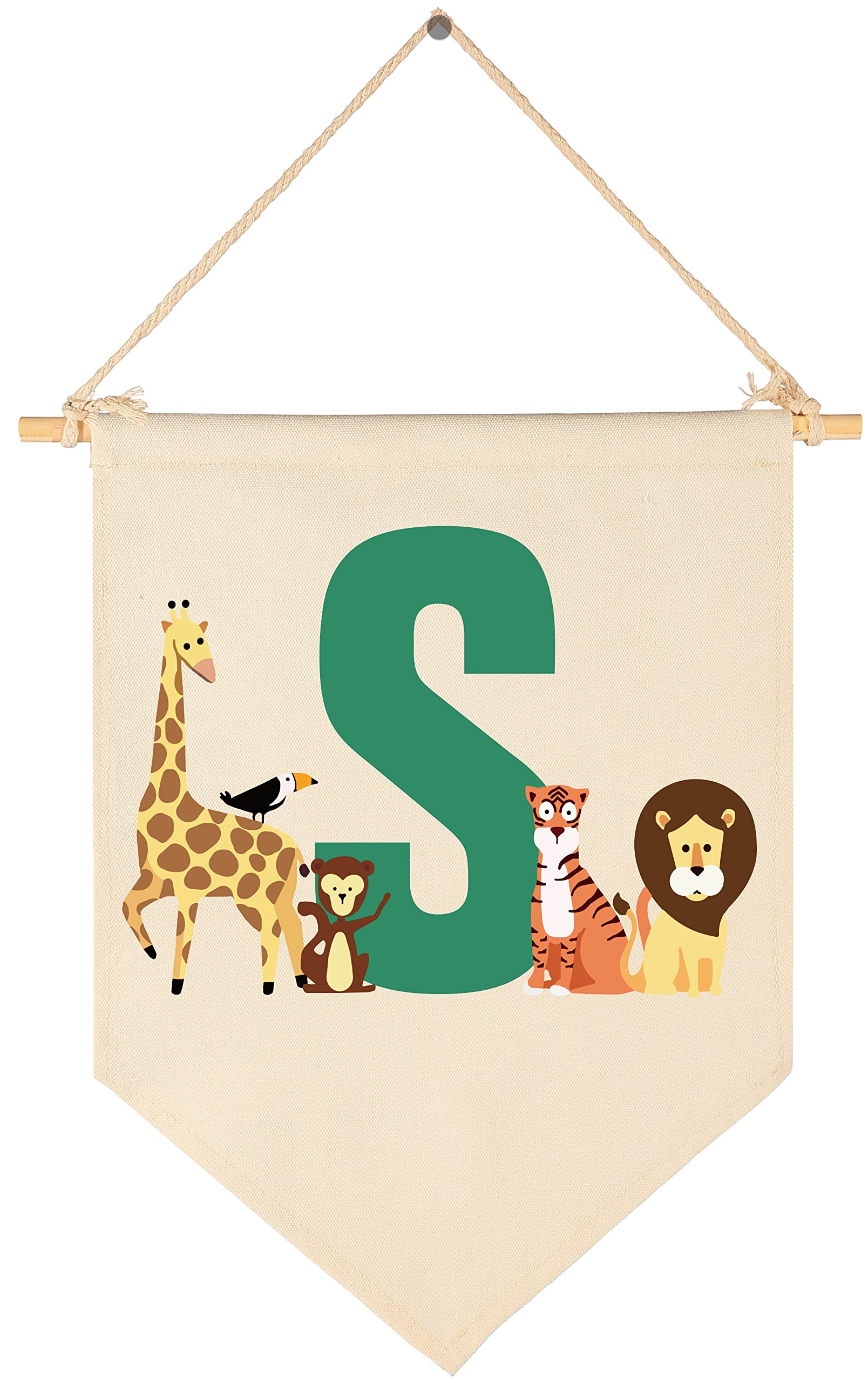 FYSIA woodland flag in beige decorates nursery walls with warm, welcoming charm.