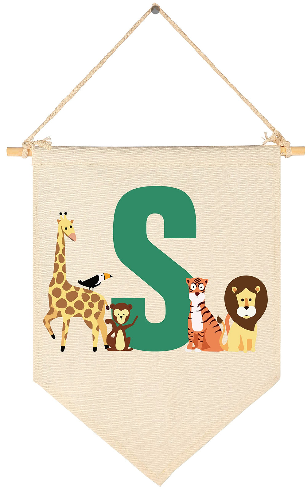 FYSIA woodland flag in beige decorates nursery walls with warm, welcoming charm.
