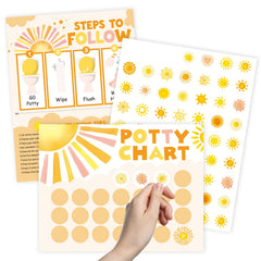 FYSUIMU Boho Sun potty chart set with 10 sheets helps track daily progress.