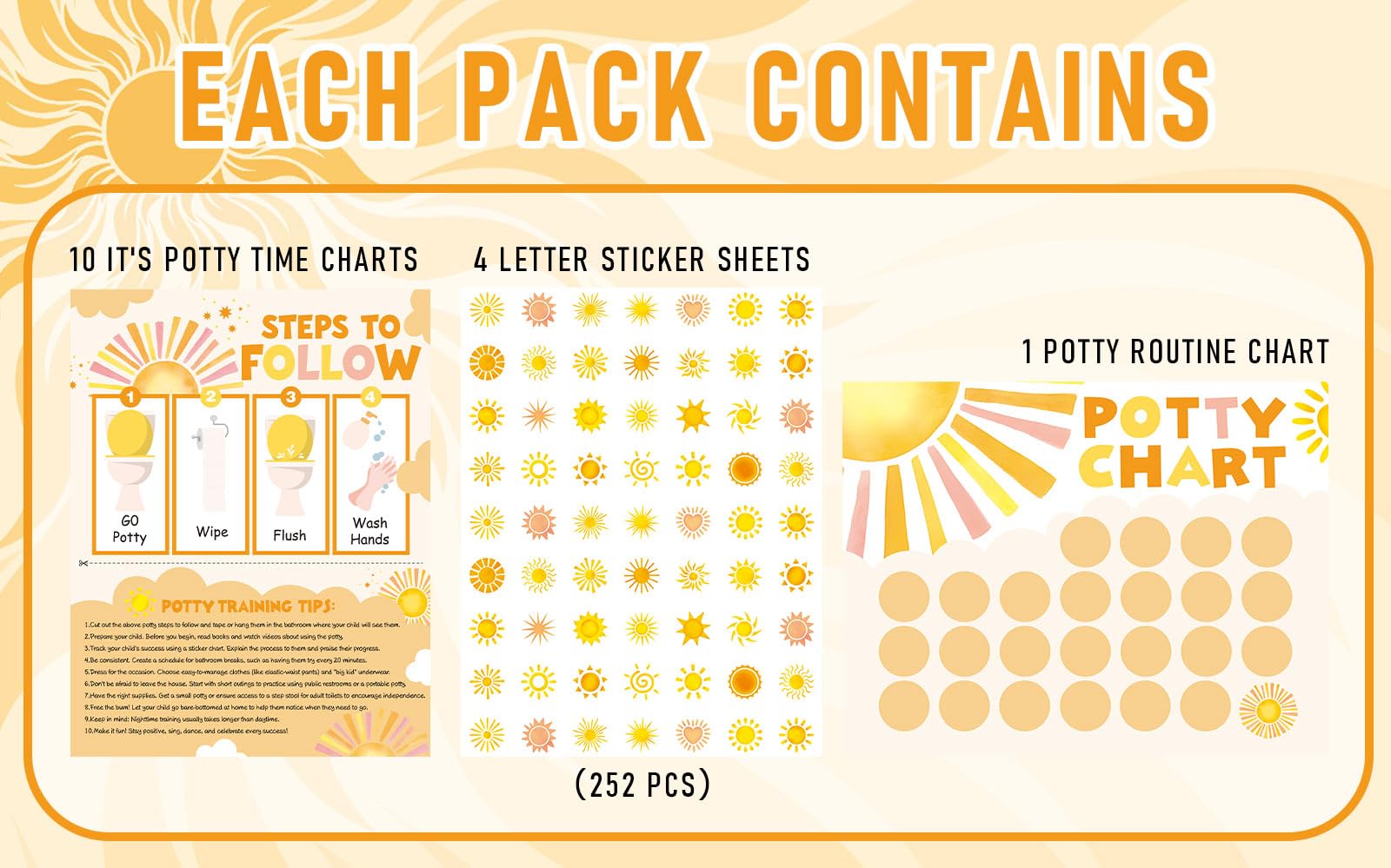 FYSUIMU Boho Sun reward stickers provide positive reinforcement during potty training.