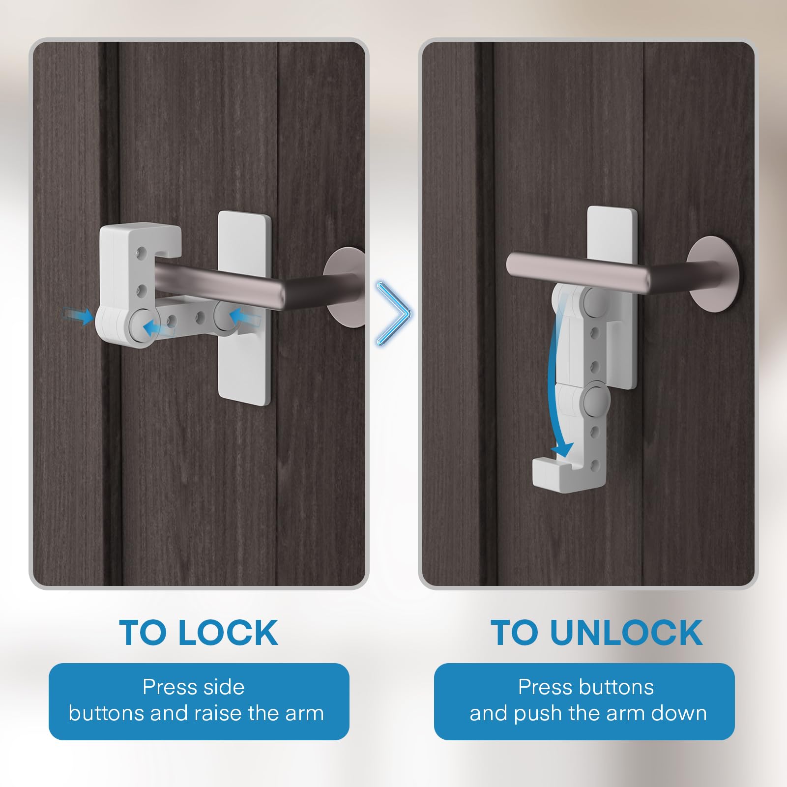 FYY door lever lock adhesive application demonstrates no-drill installation with 3M tape