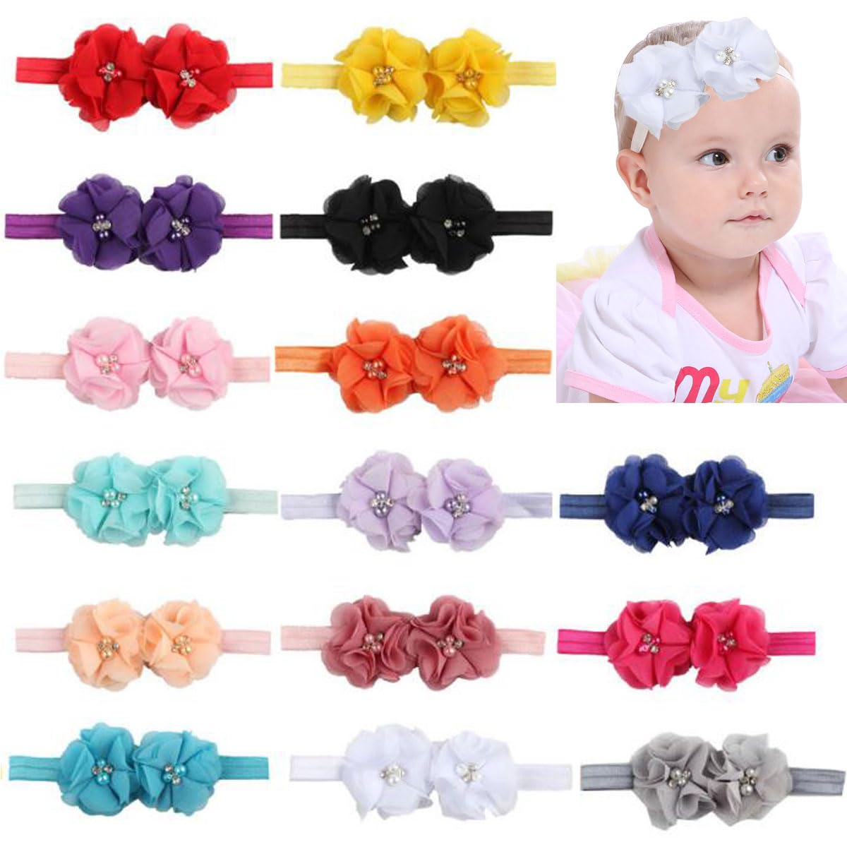 FZBNSRKO baby girls floral headbands 15-pack for versatile daily outfits.