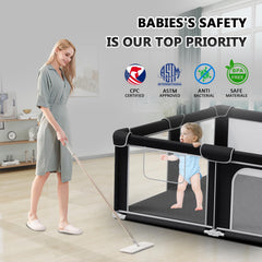 G TALECO GEAR foldable playpen with mesh walls for 360-degree visibility and airflow.