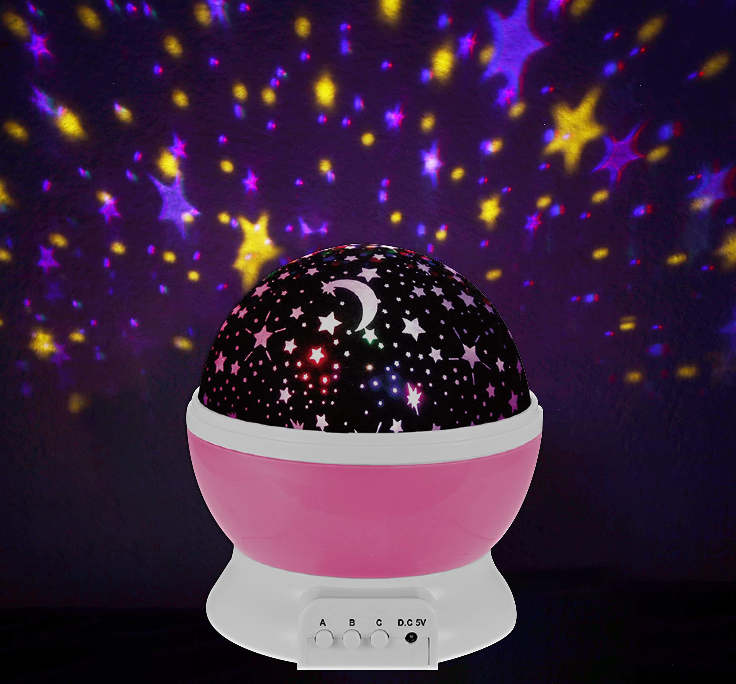 Gabba Goods Starry Night Projector moon and stars lighting the room for bedtime stories