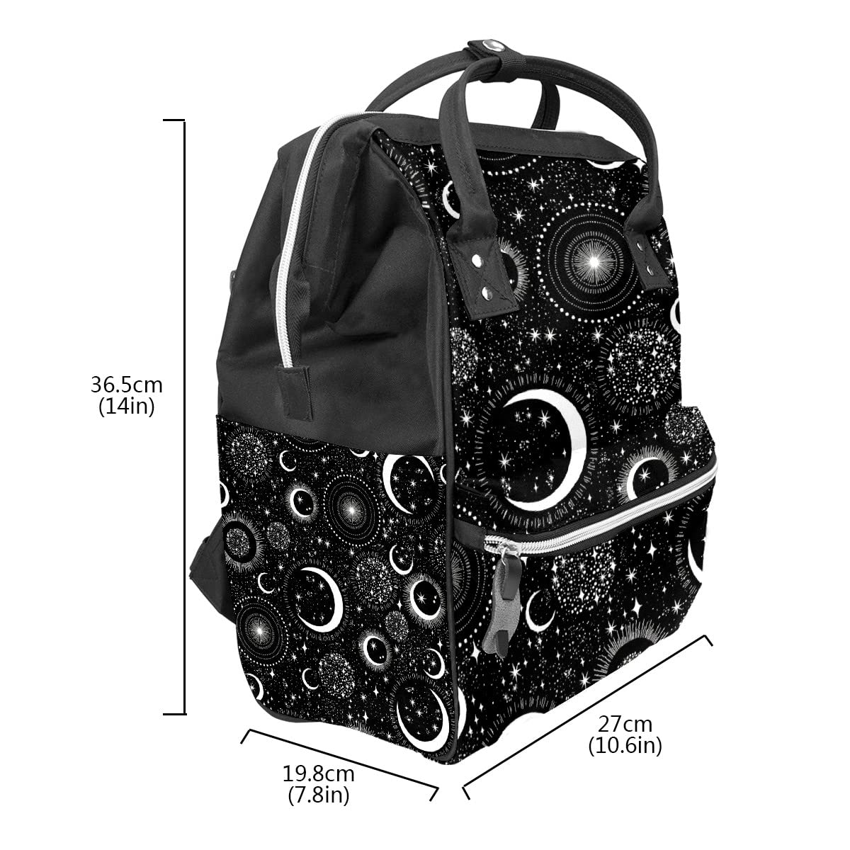 Interior layout of GACTIVITY Gothic Moon Stars diaper bag with multiple compartments
