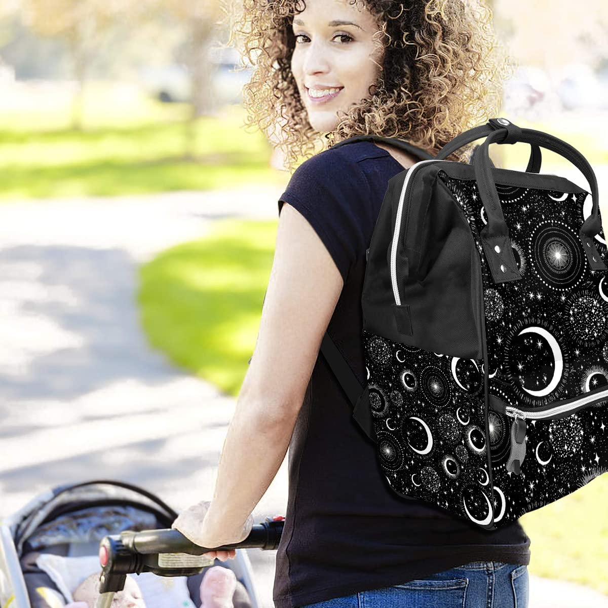 GACTIVITY Gothic Moon Stars diaper bag ready for travel with organized pockets