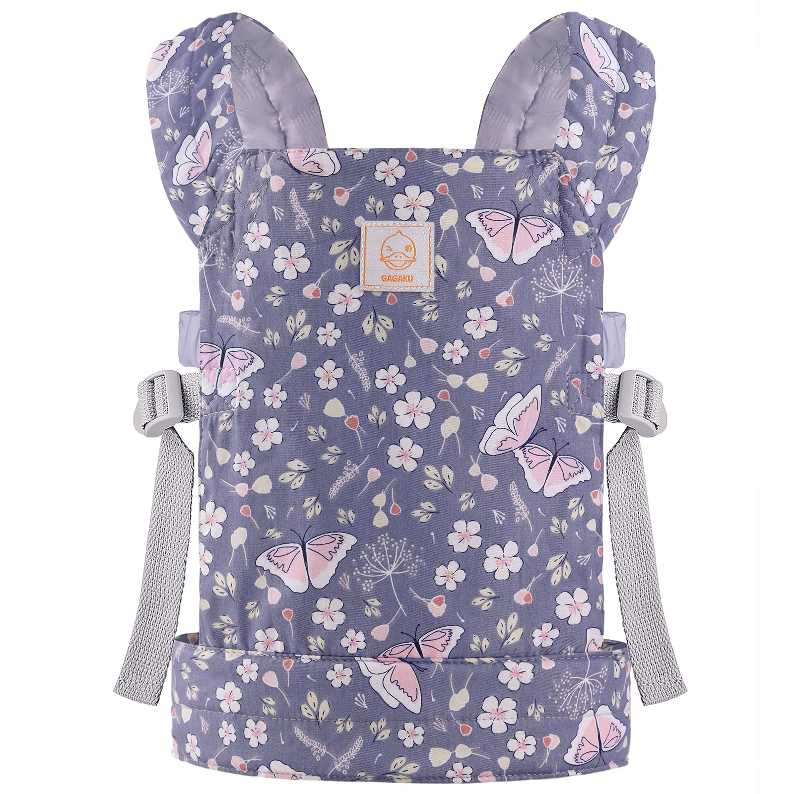 GAGAKU baby doll carrier blue butterfly offers cozy wear for 22-inch dolls