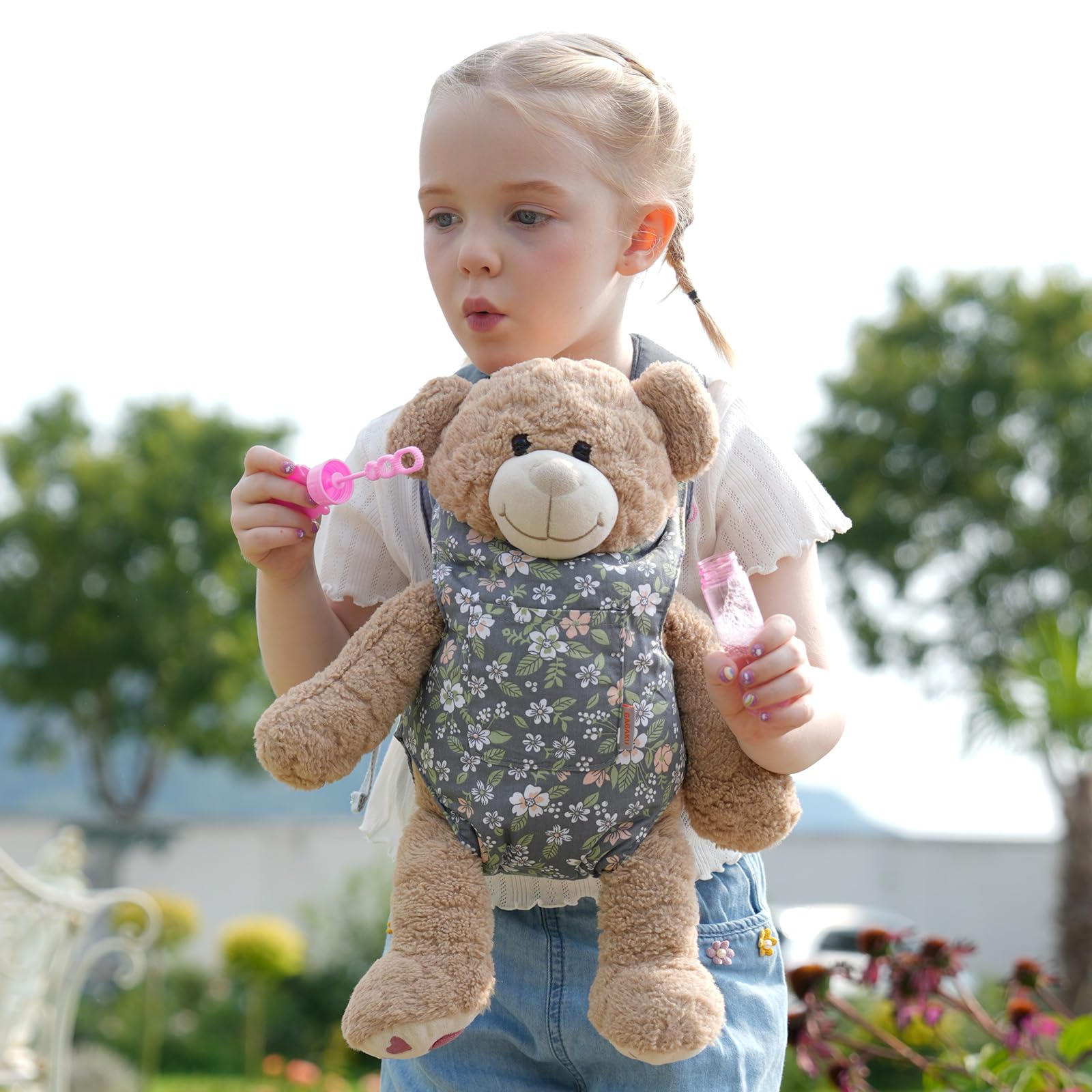 GAGAKU baby doll carrier gray leaf back carry view for doll play