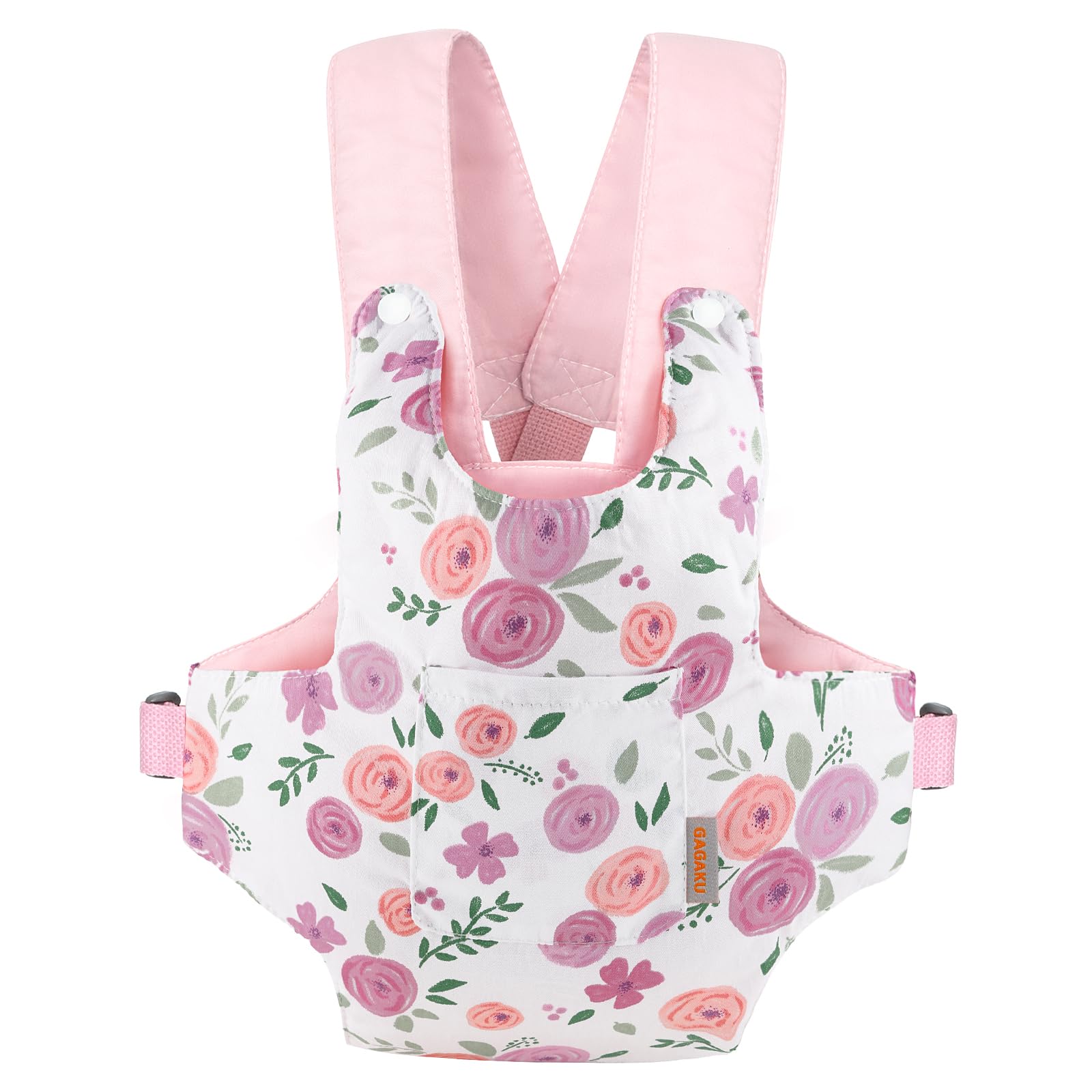 GAGAKU Rose doll carrier front view showing soft cotton fabric