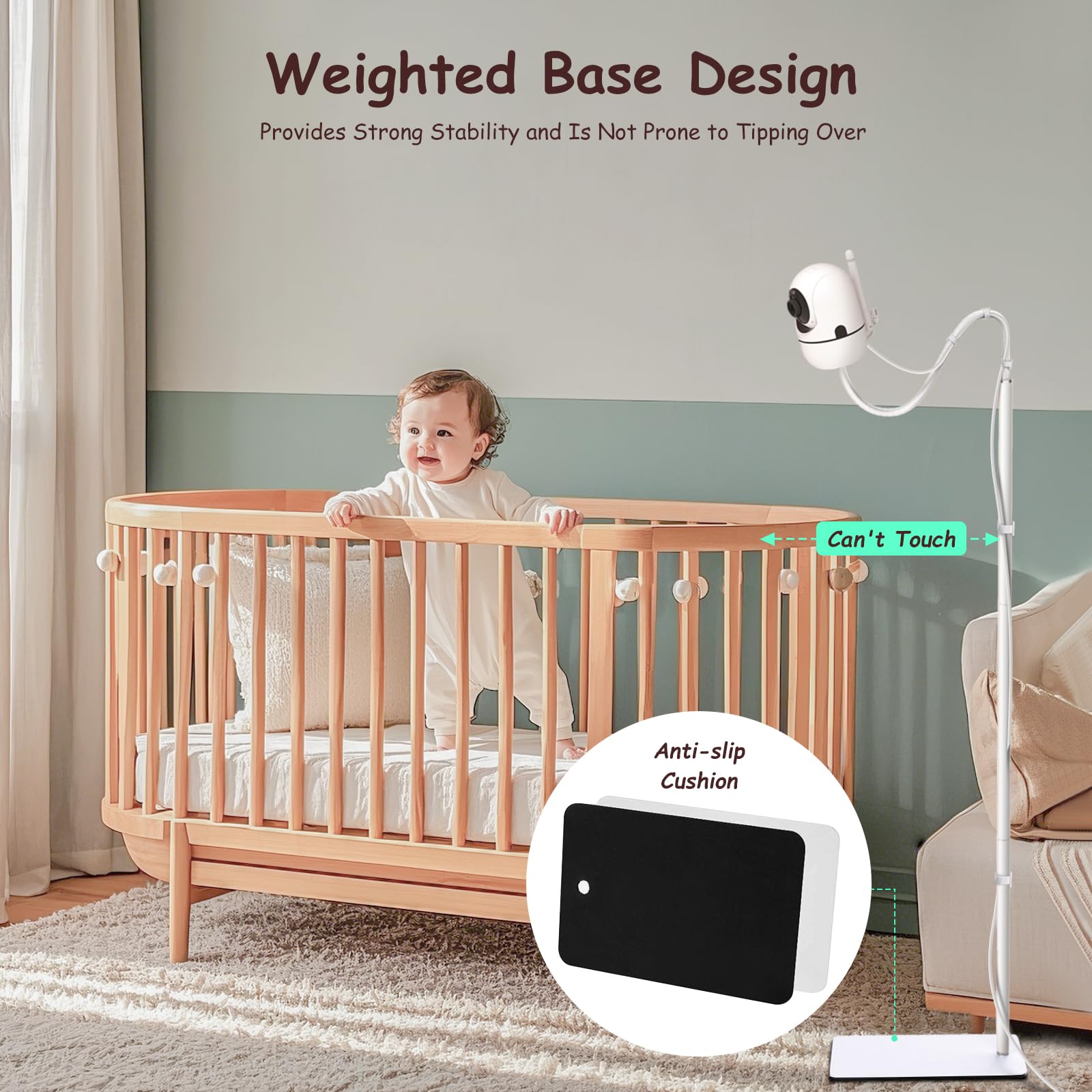 GAHOGA sturdy weighted base with non-slip pad prevents tipping for safe monitoring.