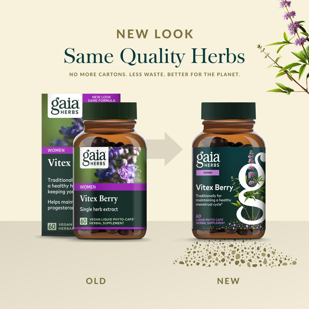 Gaia Herbs FAIRWILD vitex berries symbol signaling fair trade sourcing.