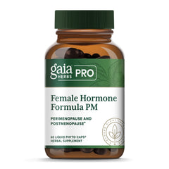 Gaia Herbs PRO Female Hormone Formula PM bottle shows menopause support potential in a vegan supplement