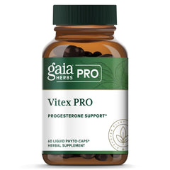 Gaia Herbs PRO Vitex Pro bottle with organic chaste tree berry extract for hormone balance.