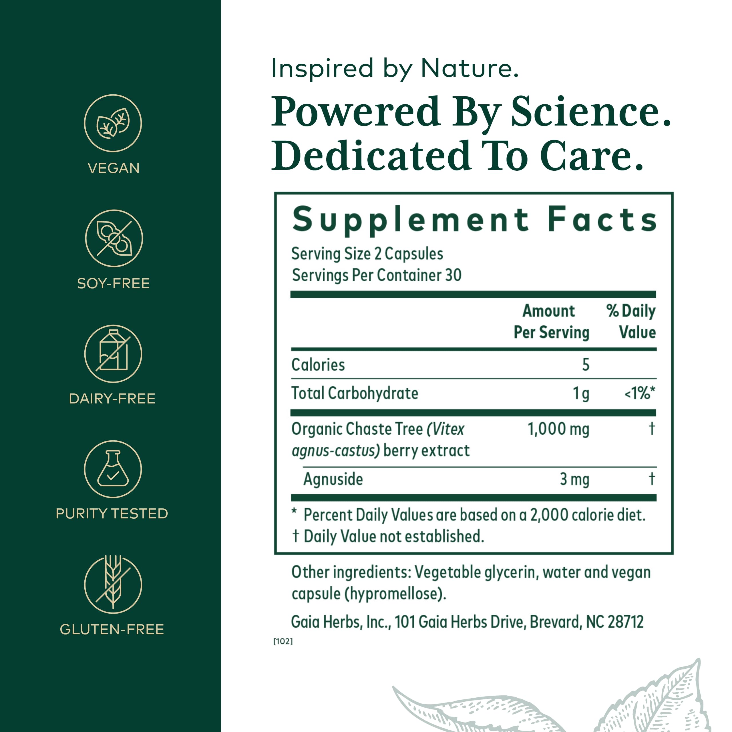 Gaia Herbs PRO Vitex Pro capsules ready for easy daily intake and support.