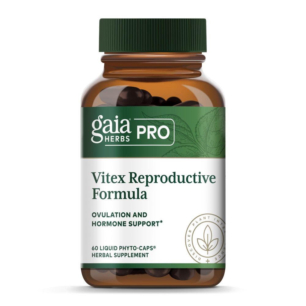 Gaia Herbs PRO Vitex bottle showing natural cycle support