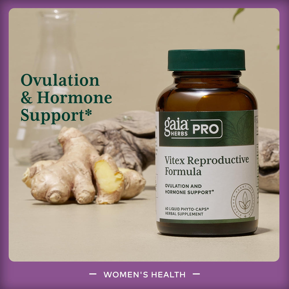 Gaia Herbs PRO Vitex capsules in pack for daily reproductive support