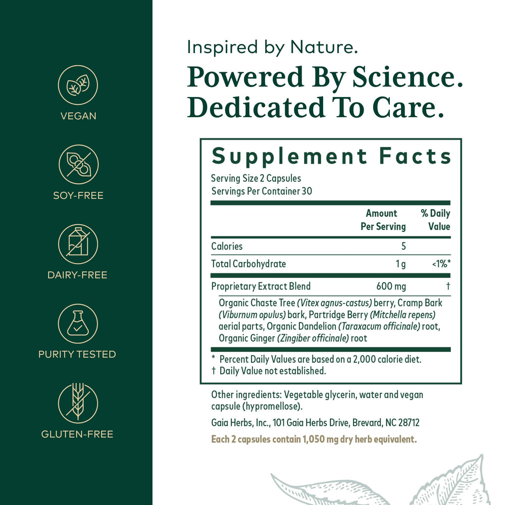 Gaia Herbs PRO Vitex label close-up highlighting chaste tree berry