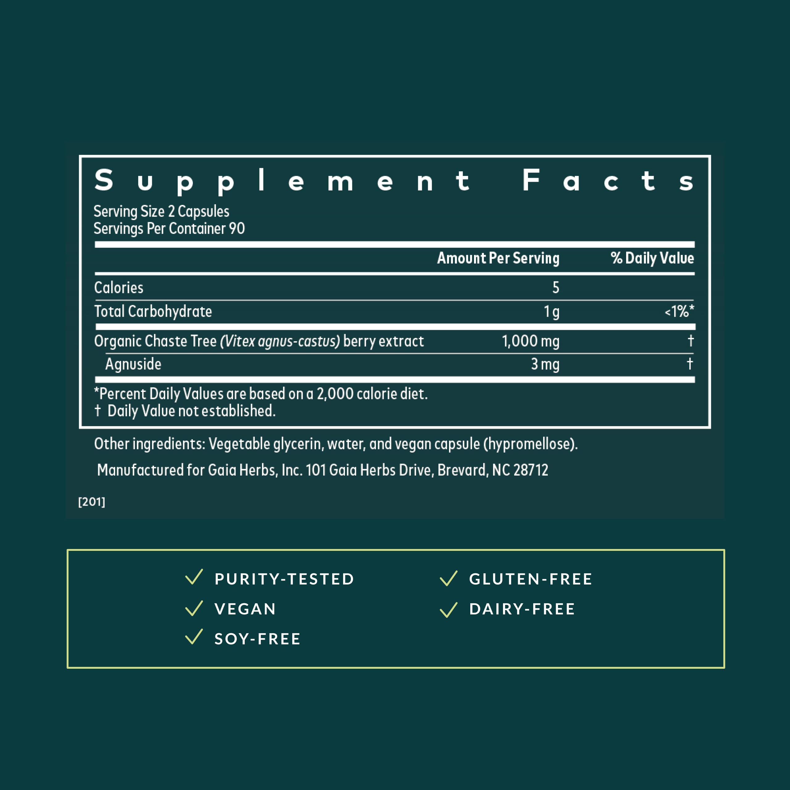Gaia Herbs Vitex Berry capsules stacked, offering convenient daily vegan intake for potential hormone balance.
