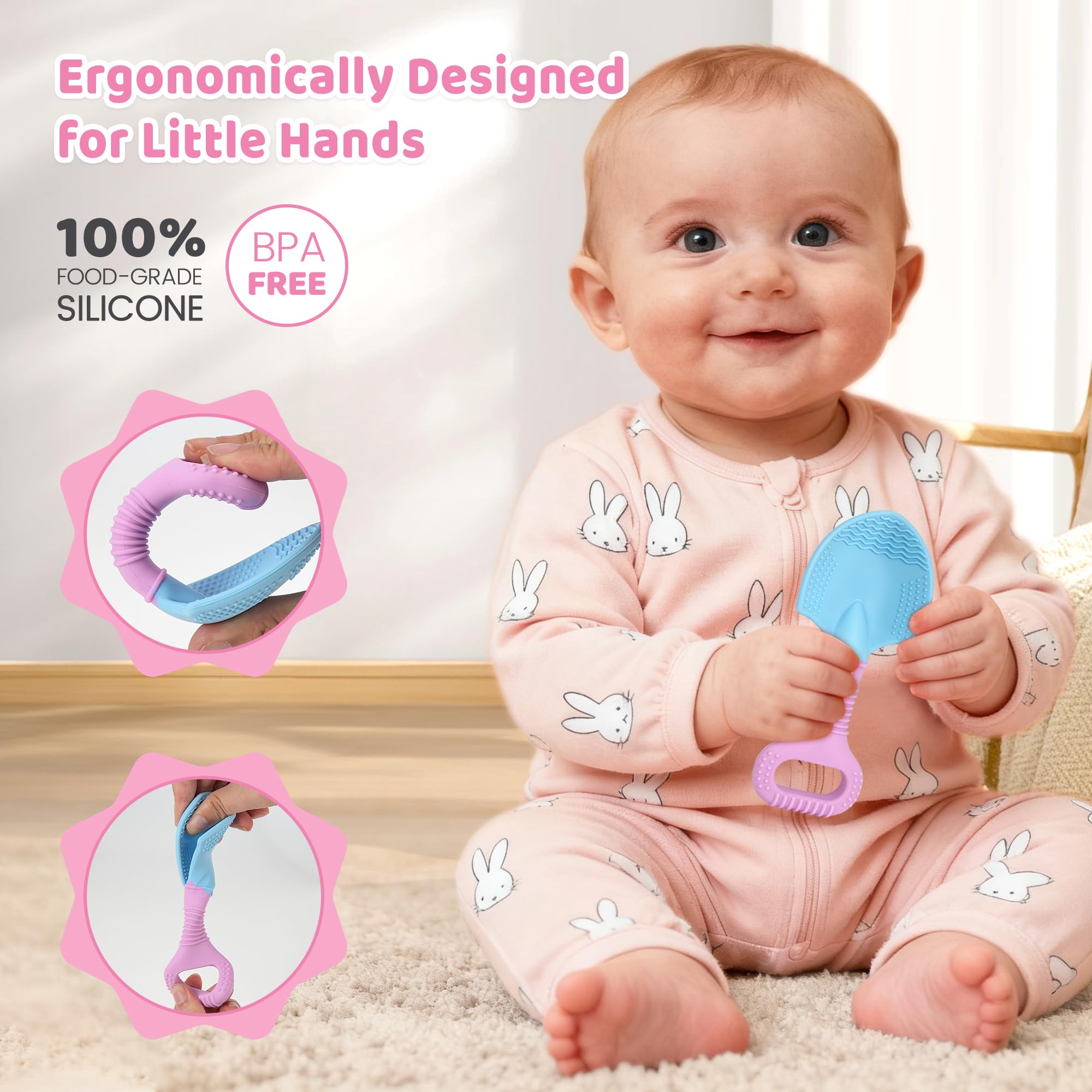 Gaiabliss teether rake showing textured silicone surface for gums