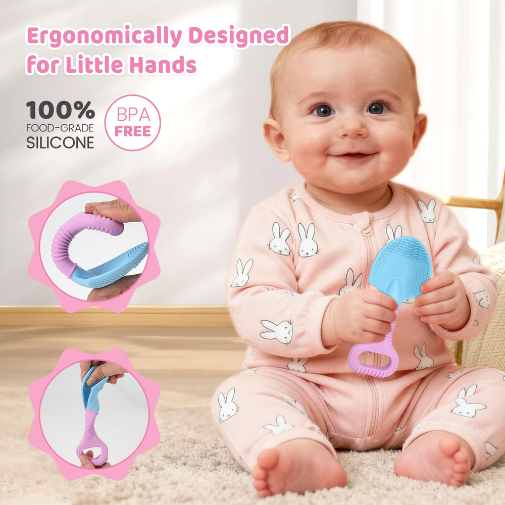 Gaiabliss teether rake showing textured silicone surface for gums