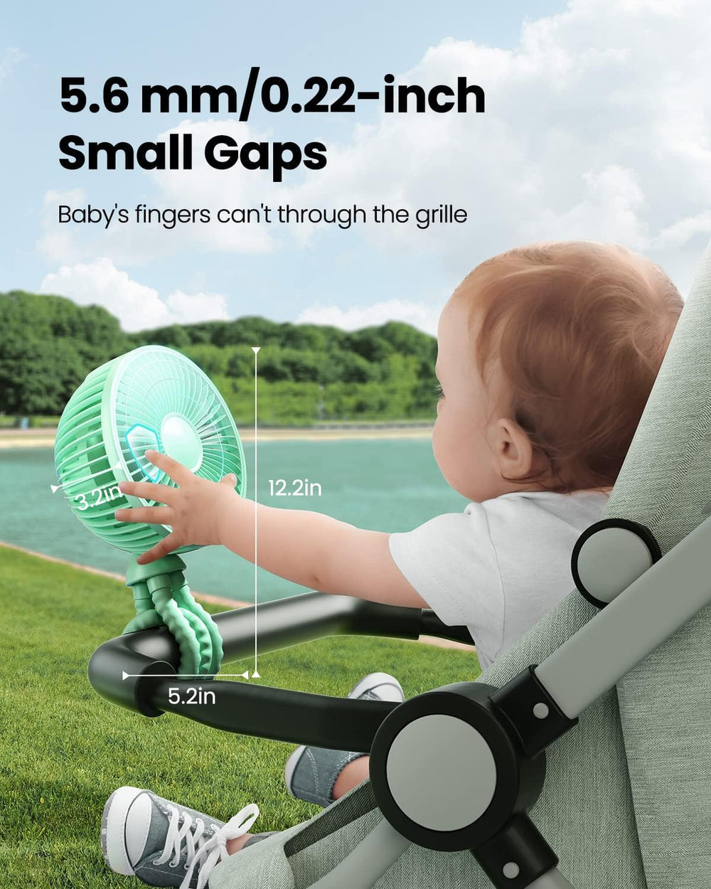 Gaiatop clip-on fan with four speeds for adjustable breeze.