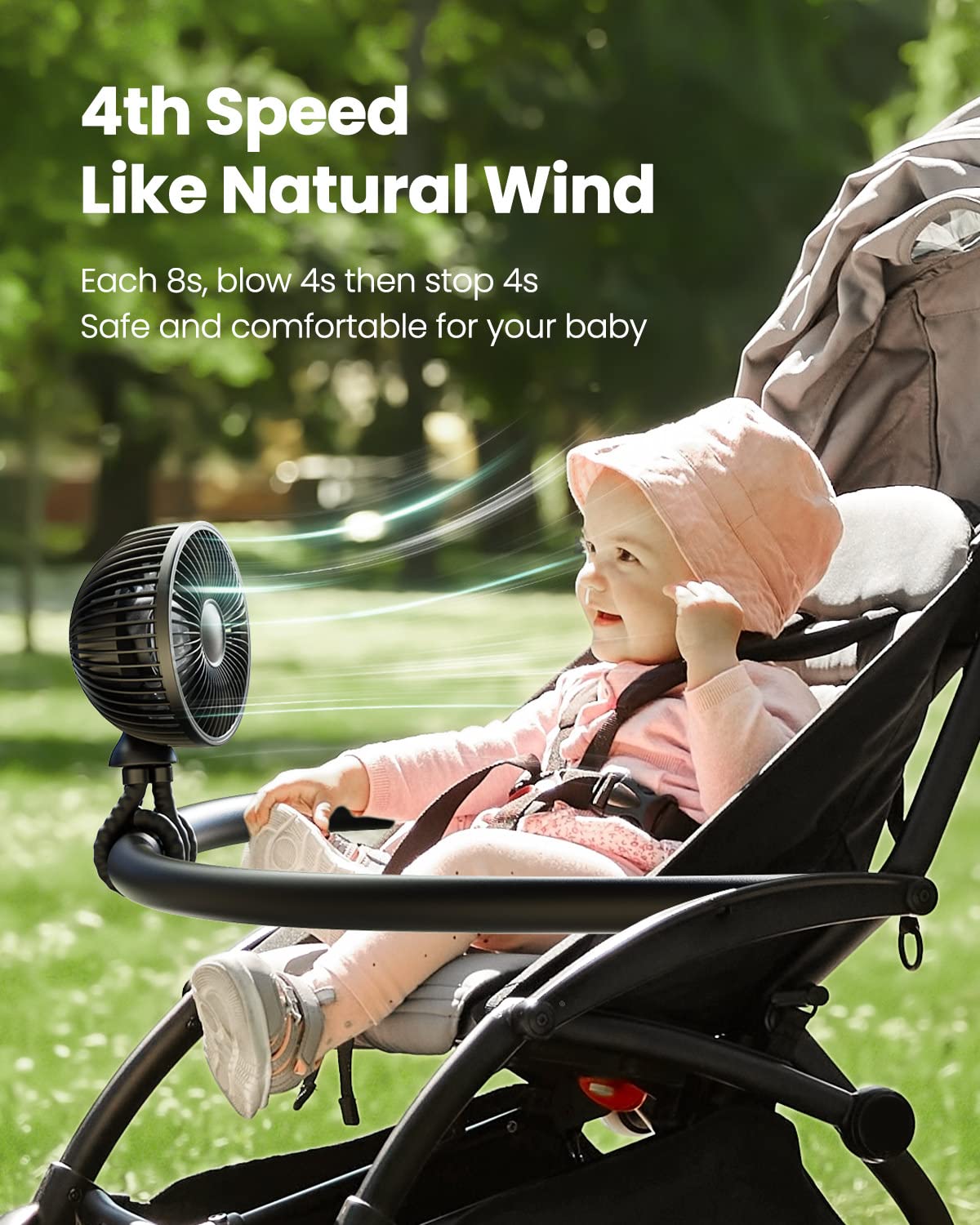Gaiatop portable fan powered by 4000mAh battery for hours of cooling