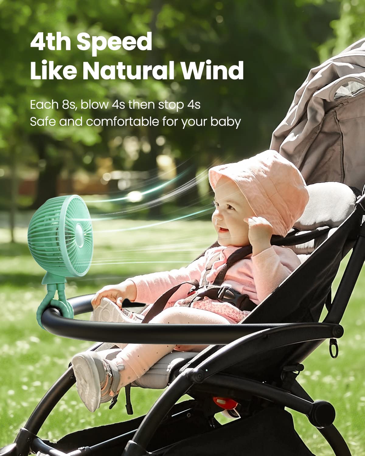 Gaiatop compact travel fan ideal for car seats and cribs.