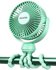 Gaiatop mini stroller fan close-up showing safe 5.6 mm gaps for tiny fingers.