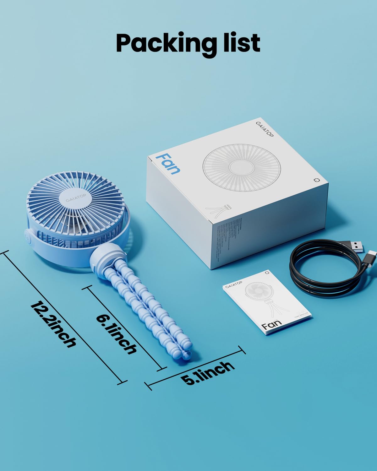 Gaiatop portable fan ideal for car seats, cribs, and travel