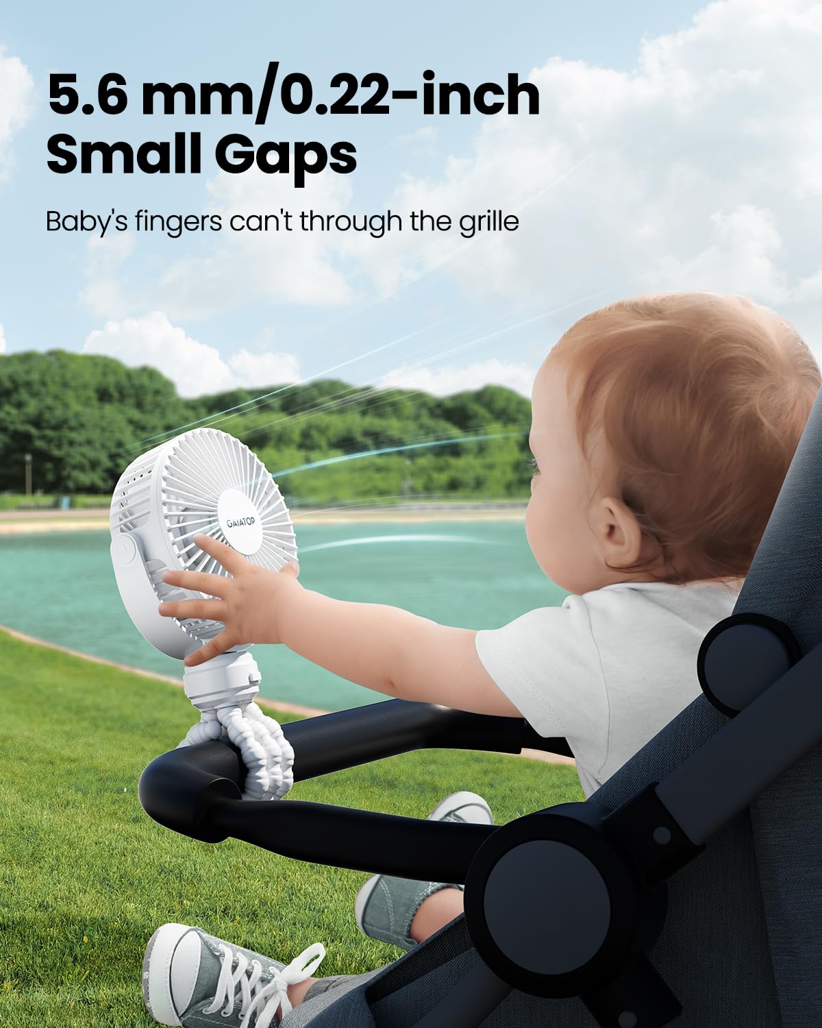 Gaiatop mini stroller fan with tripod provides stable setup