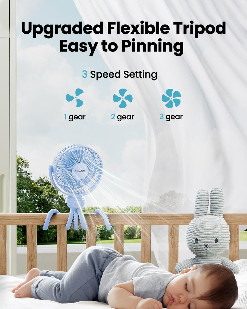 Gaiatop mini stroller fan USB charging extends playtime in car or crib