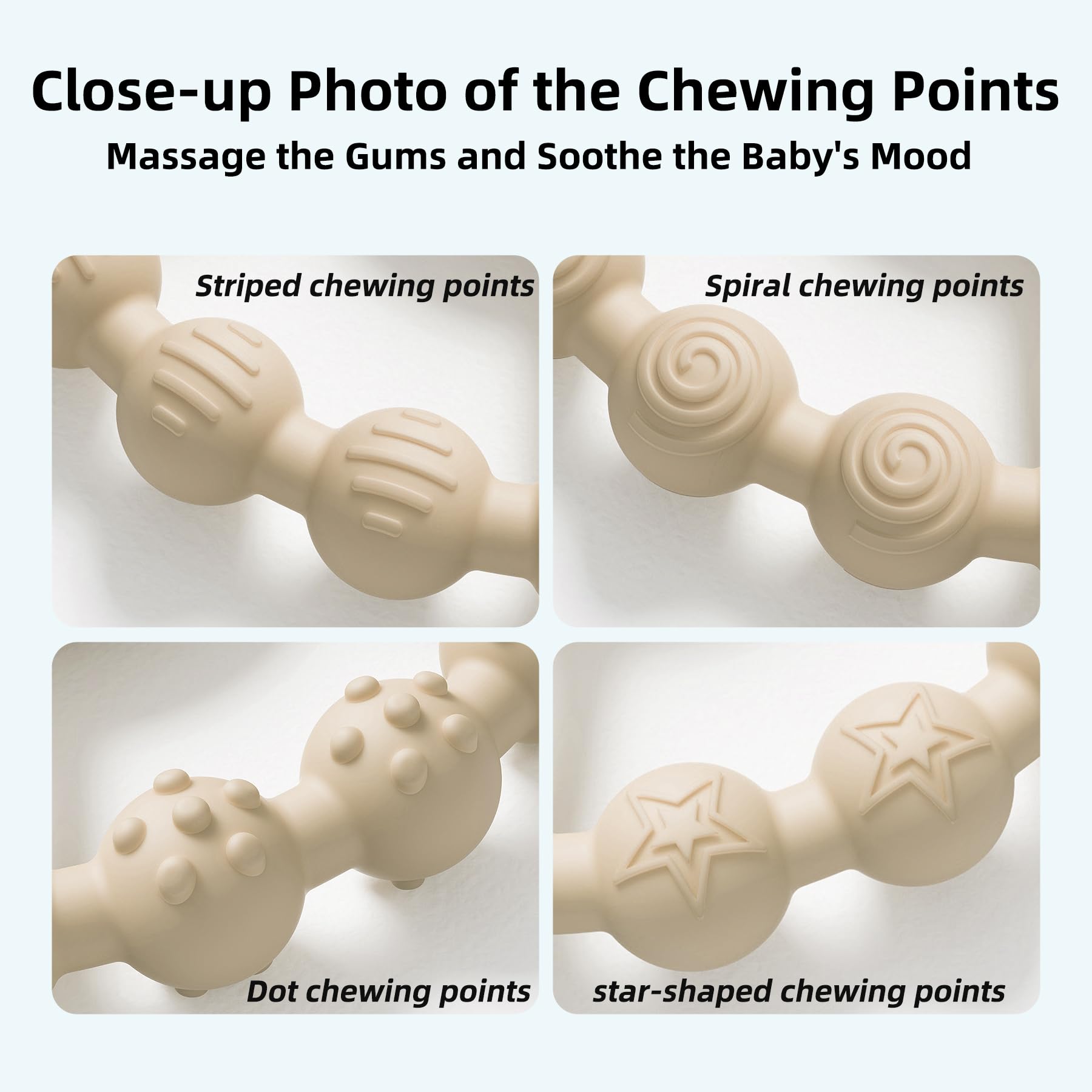 Gairssda silicone clip-secure-attachment keeps the teether secure on clothing.