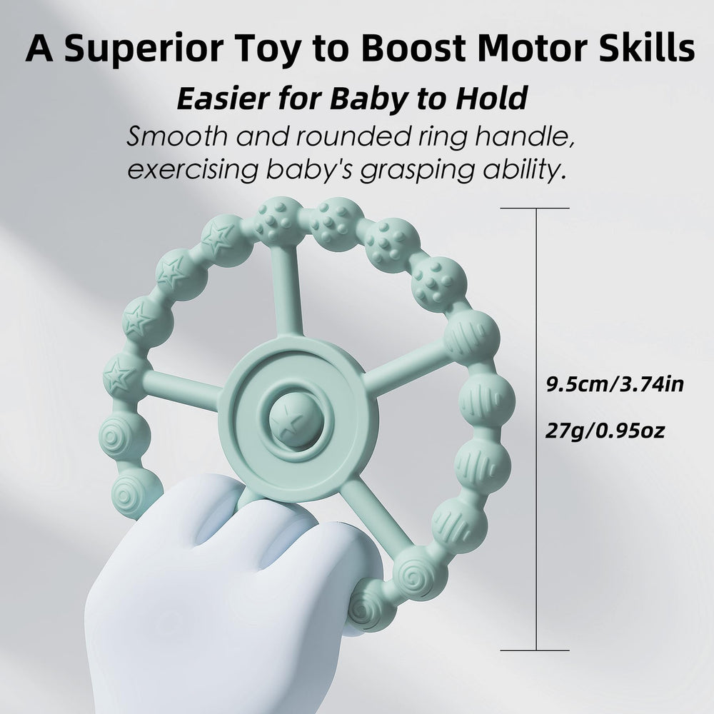 Gairssda teether-ergonomic-grip fits little hands for easy chewing.
