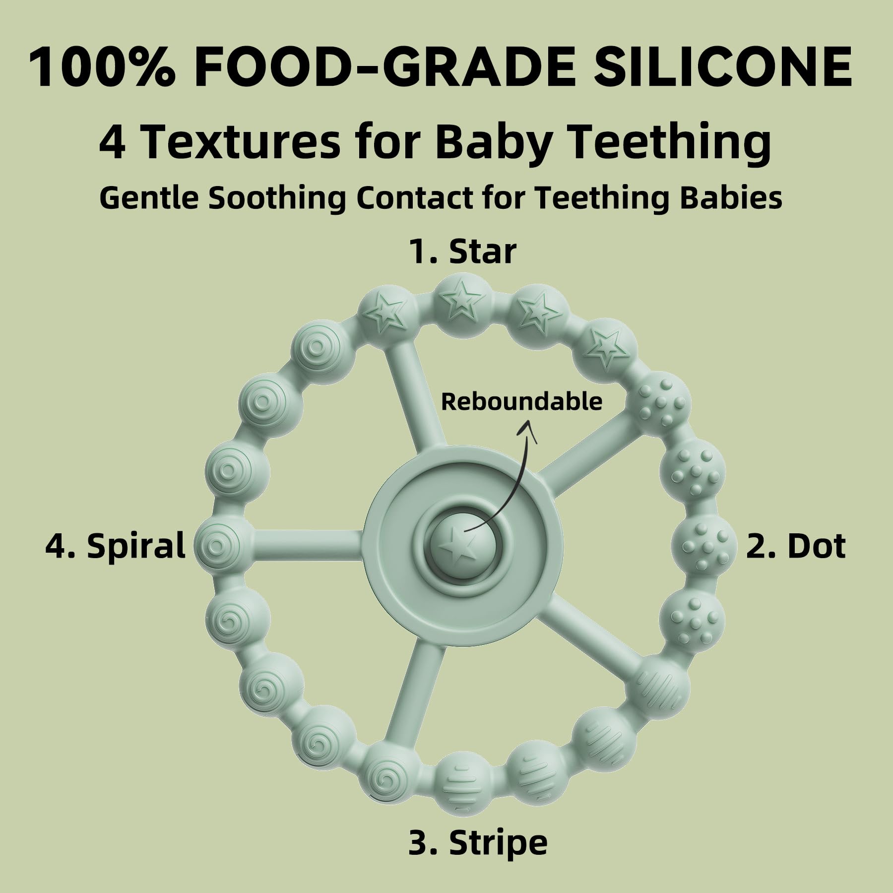 Gairssda teething ring-textured-ridges soothe gums during teething.