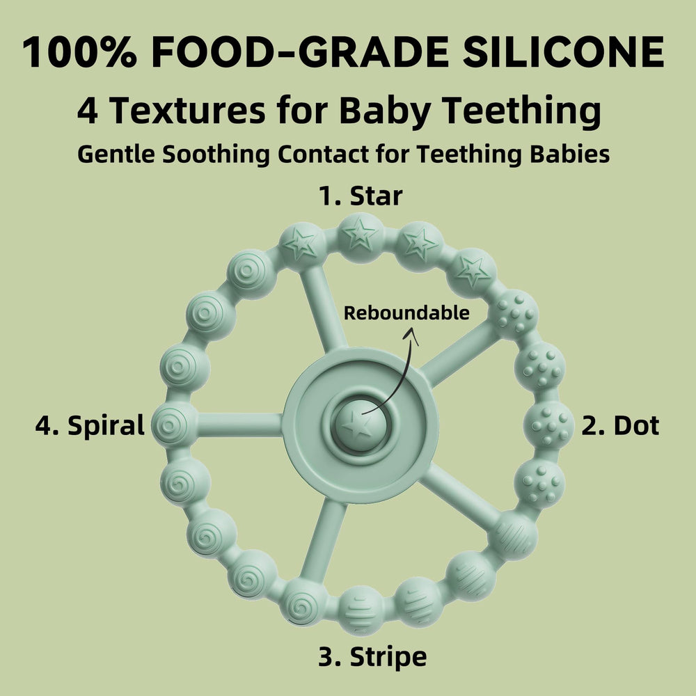 Gairssda teething ring-textured-ridges soothe gums during teething.