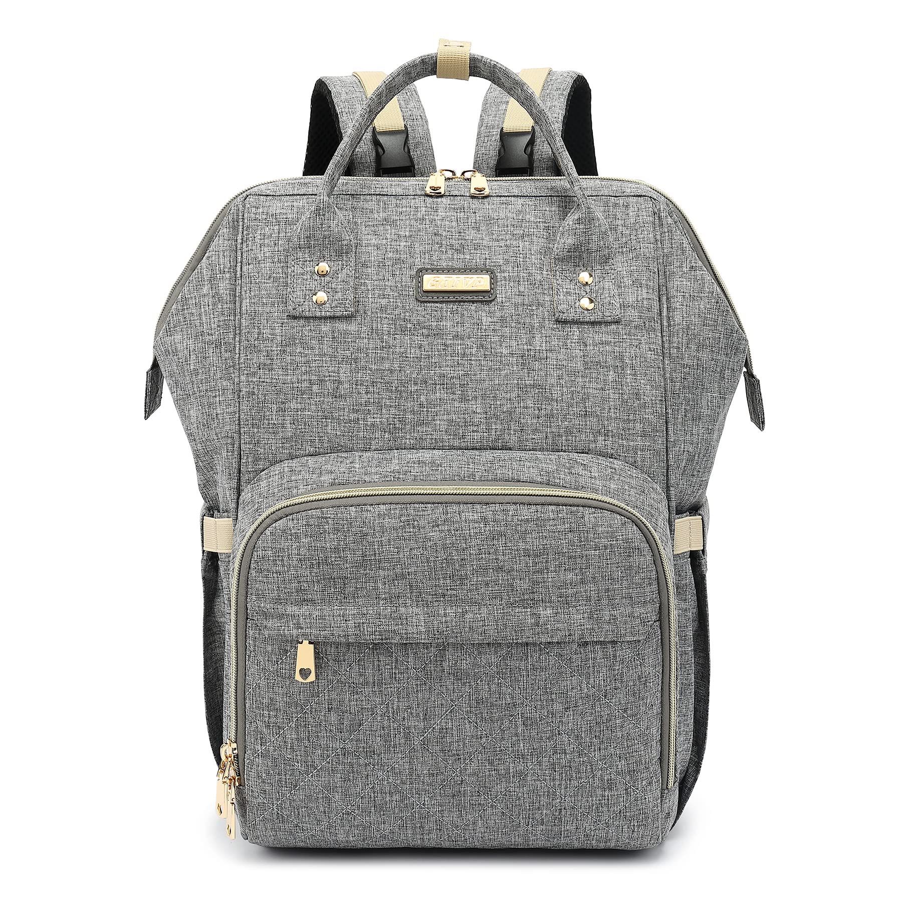 GAIVP diaper bag backpack front view in gray for daily outings and easy access.