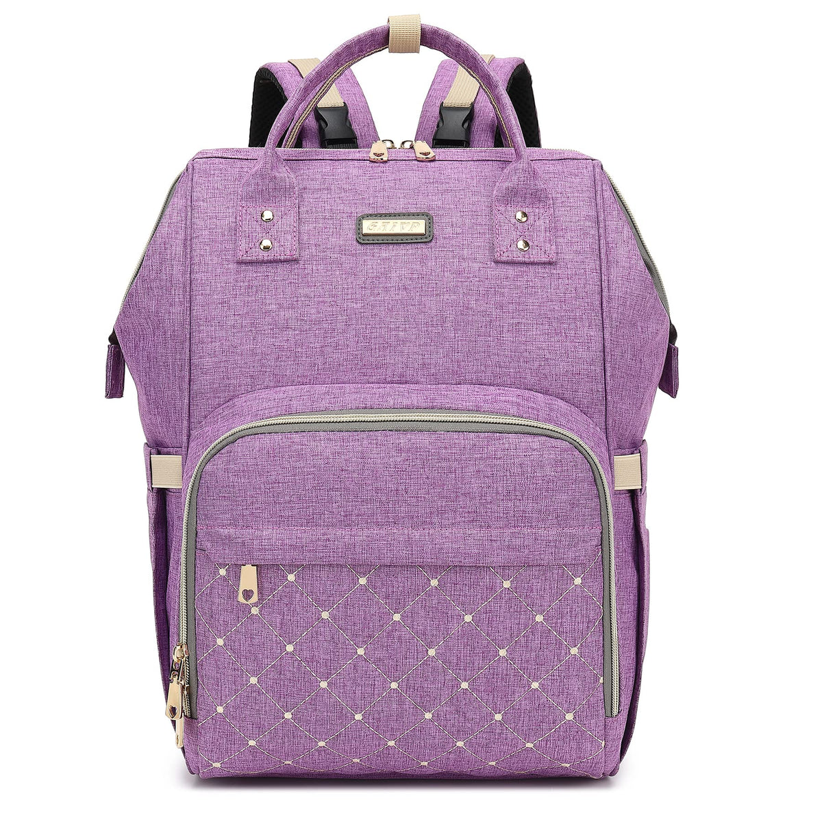 GAIVP diaper bag backpack front view with unisex purple exterior, durable for daily outings.