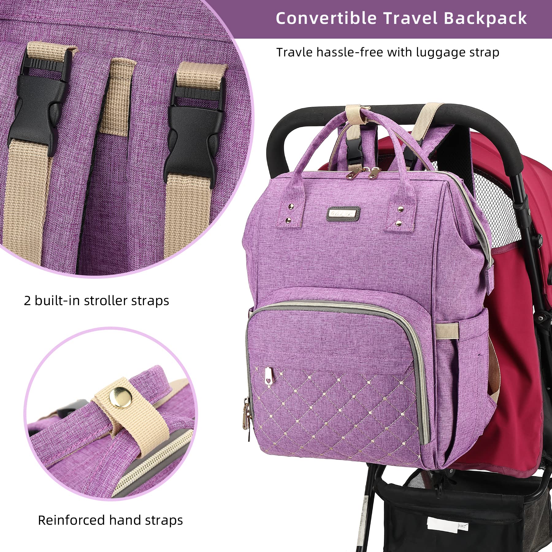 GAIVP diaper bag backpack insulated pocket keeps bottles hot or cold.