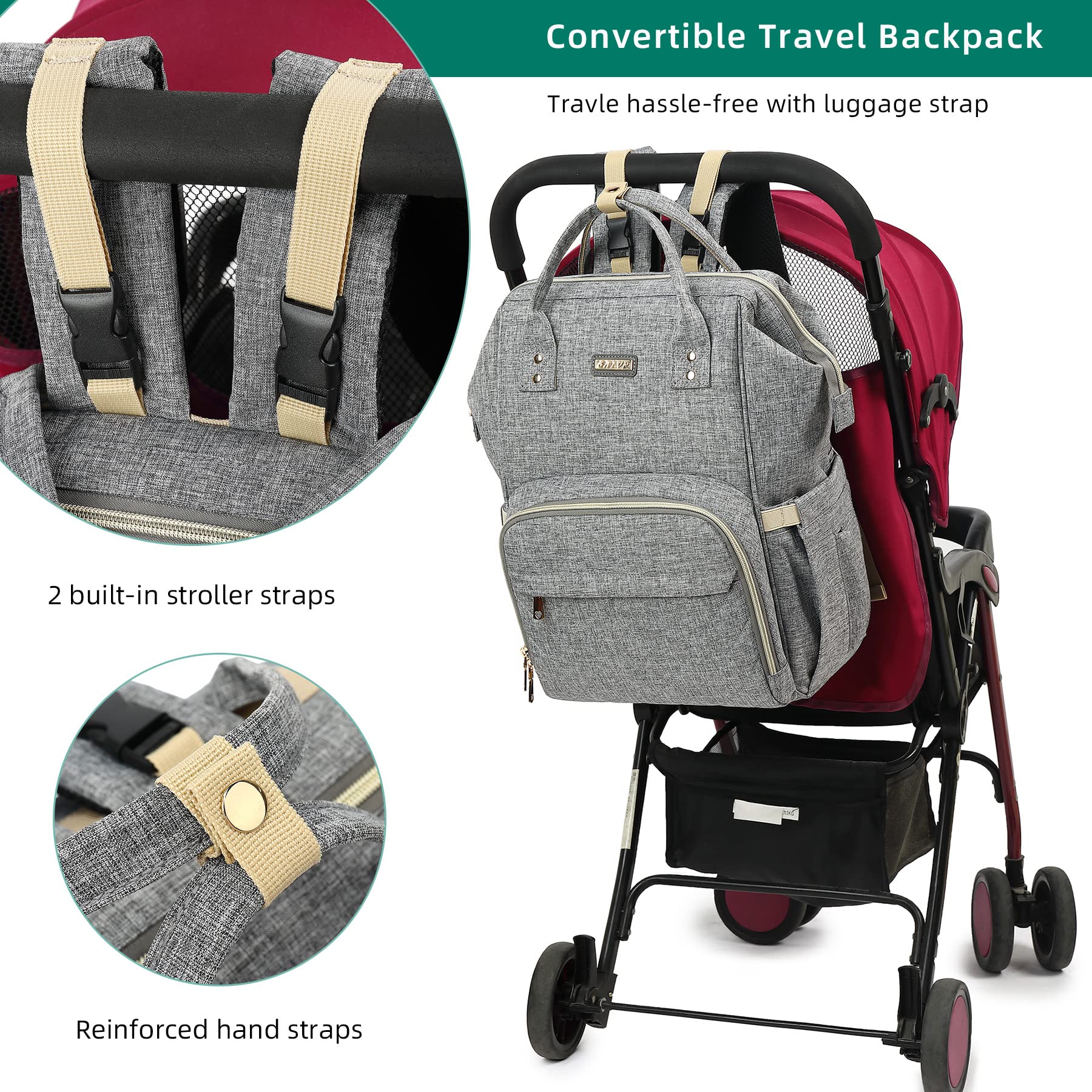 GAIVP diaper bag backpack interior layout shows quick-access nappies and bottles.