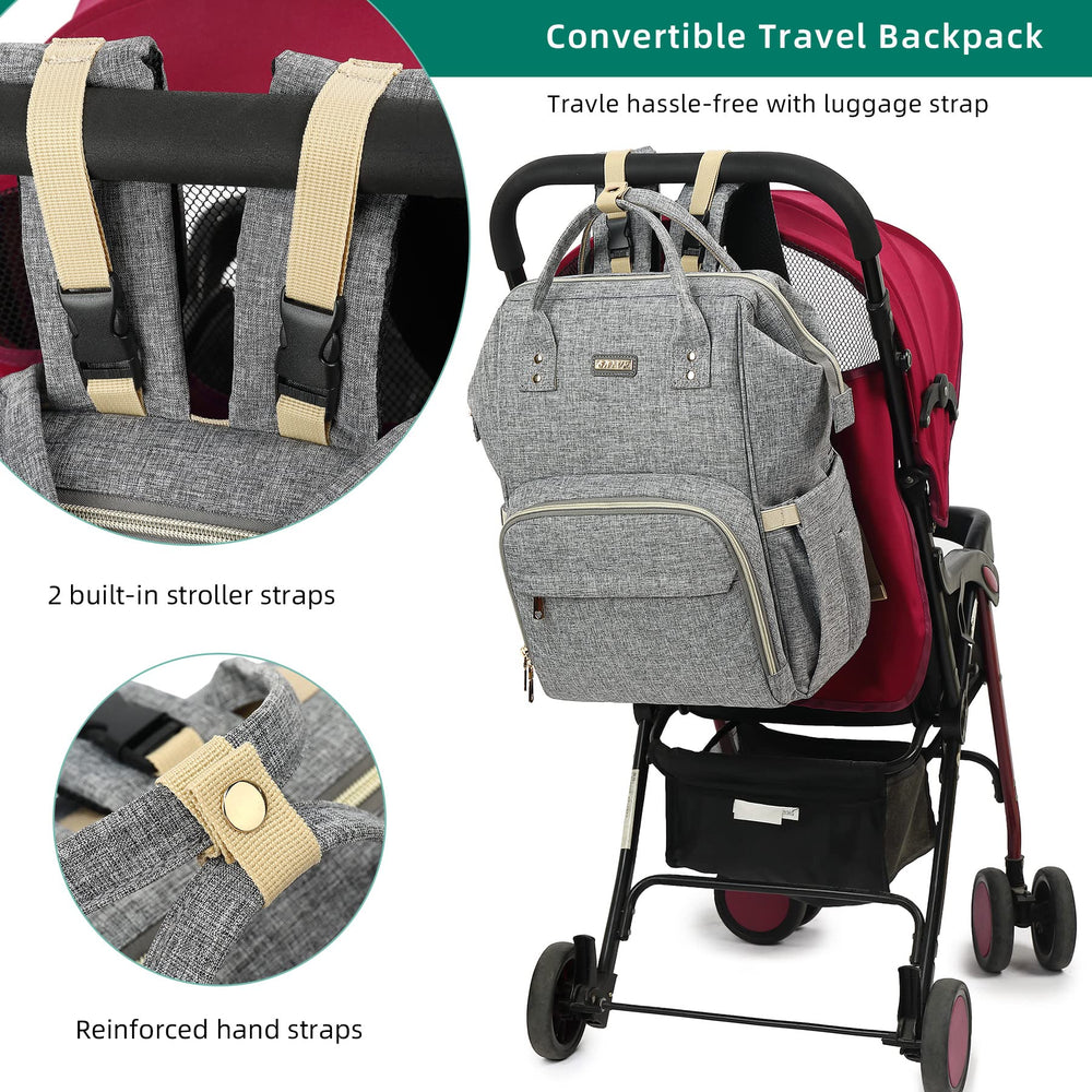 GAIVP diaper bag backpack interior layout shows quick-access nappies and bottles.