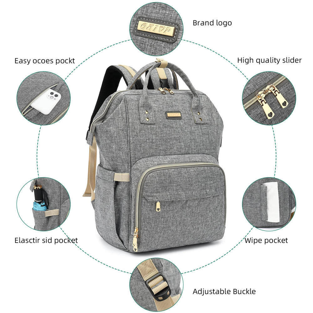GAIVP diaper bag backpack waterproof fabric resists rain and spills for busy days.