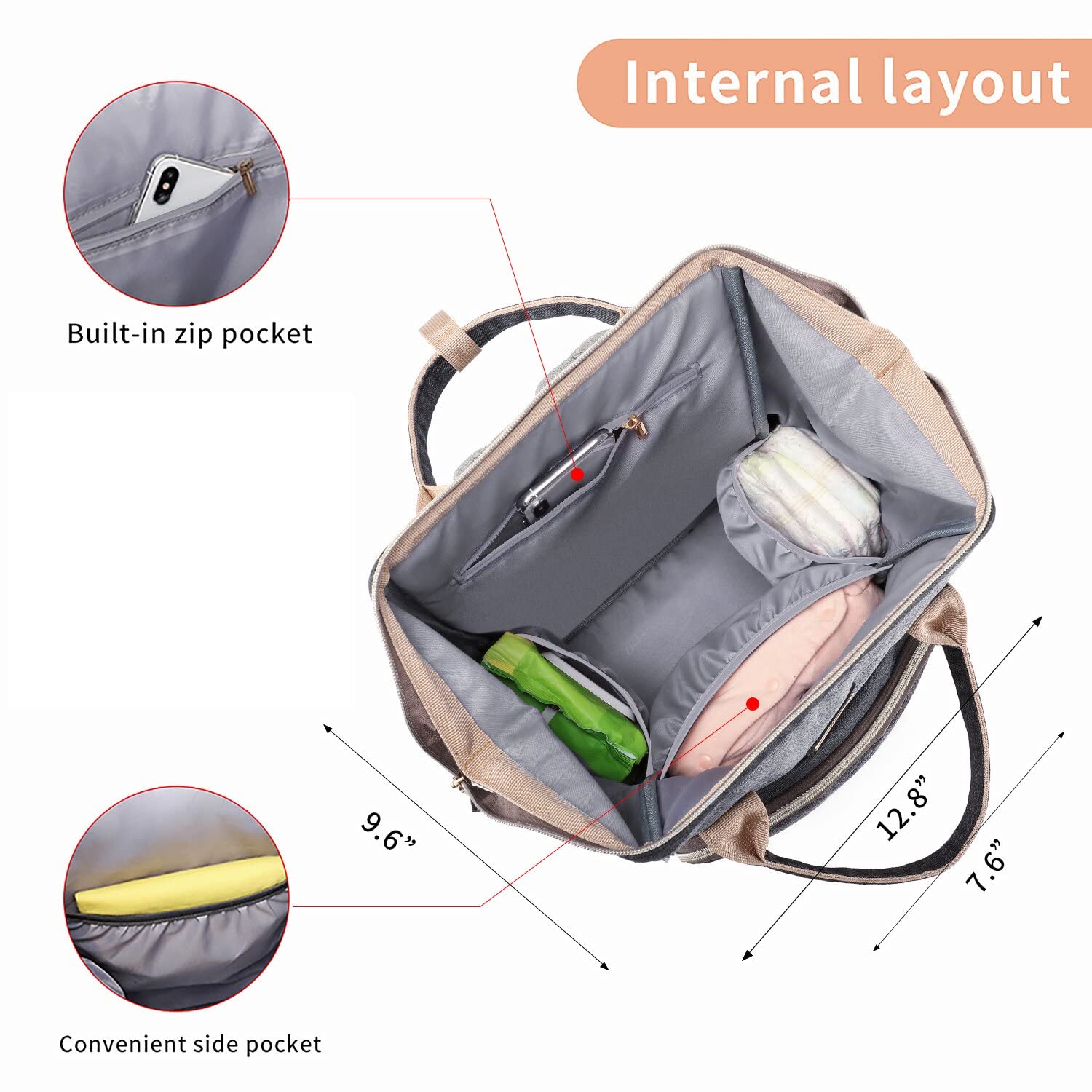 GAIVP diaper bag backpack waterproof fabric resists spills and wipes clean
